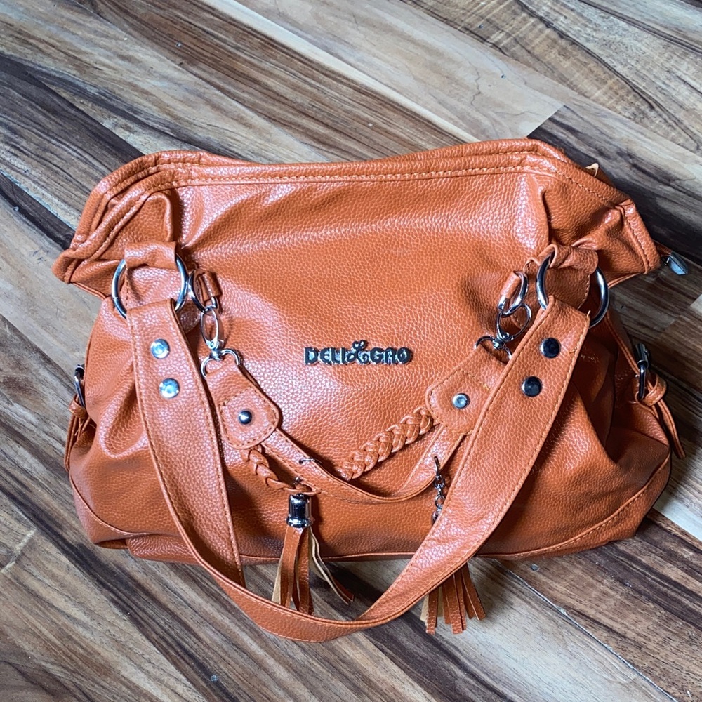 Orange Braided Accent Shoulder Bag